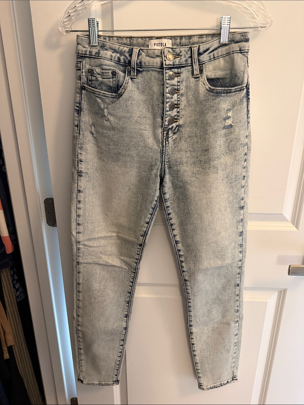 pistola Aline High-Rise Light Acid Lush Wash Button-Fly Skinny Jeans